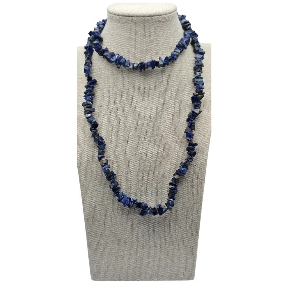 Lapis Lazuli Gemstone Nuggets Beautiful Vintage Long Necklace